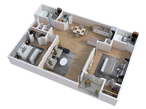 Floor plan for 2 beds, 2 baths, 982 sqft